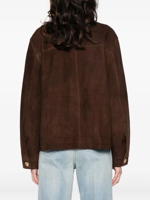 SANDRO buttoned pocket leather jacket - Brown