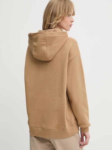 Karl Lagerfeld bluza AUTOGRAPH HOODIE damska kolor beżowy z kapturem z aplikacją A3W20008