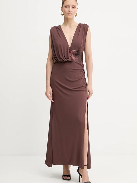 Herve Leger sukienka Lucille kolor brązowy maxi prosta SEJ8524861