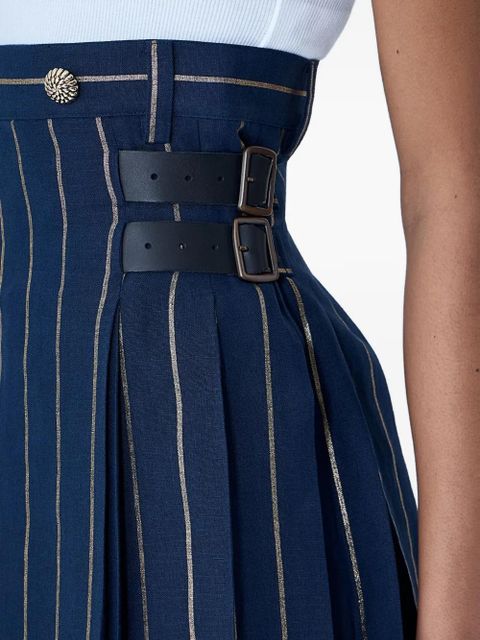 Vivienne Westwood striped button-detail pleated mini linen skirt - Blue