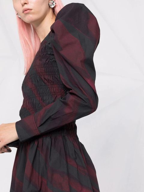GANNI puff shoulder abstract-print dress - Purple