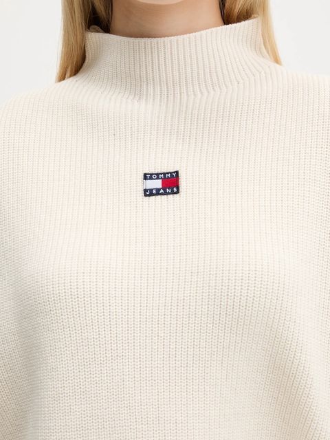 Tommy Jeans sweter bawełniany damski kolor beżowy z półgolfem DW0DW21676