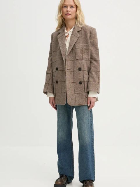 By Malene Birger marynarka z domieszką wełny RAILEY kolor beżowy dwurzędowa wzorzysta Q72631004