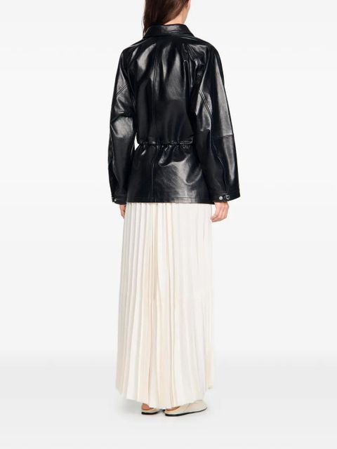 SANDRO shirt collar leather jacket - Black