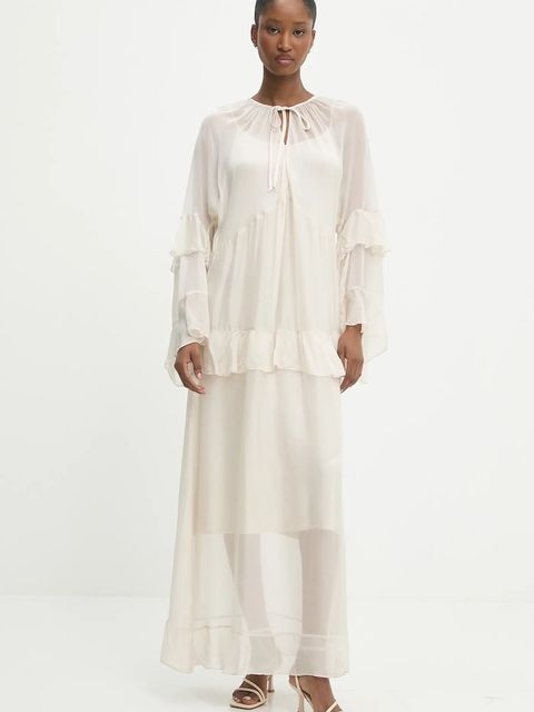 Answear.LAB sukienka z jedwabiem kolor beżowy maxi rozkloszowana - zdjęcie produktu nr 1