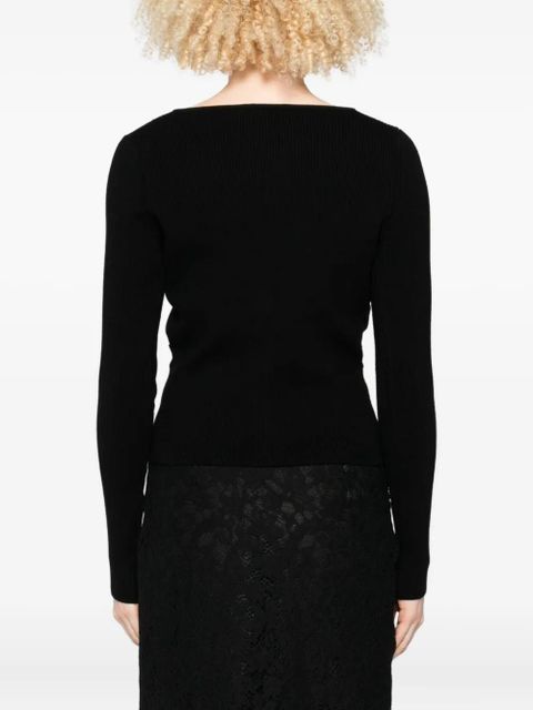 Blumarine lace-trimmed ribbed cardigan - Black