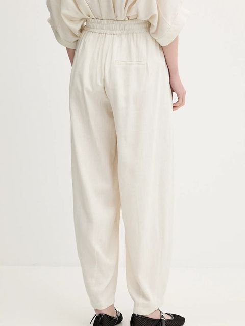 Answear.LAB spodnie z lnem damskie kolor beżowy proste high waist