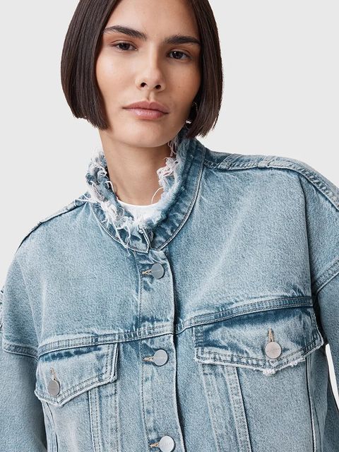 AllSaints kurtka jeansowa bawełniana SONNY kolor niebieski przejściowa oversize W062OC