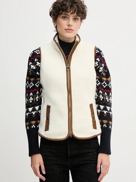 Barbour kamizelka polarowa BURFORD damska kolor beżowy gładka LFL0055 - zdjęcie produktu nr 1