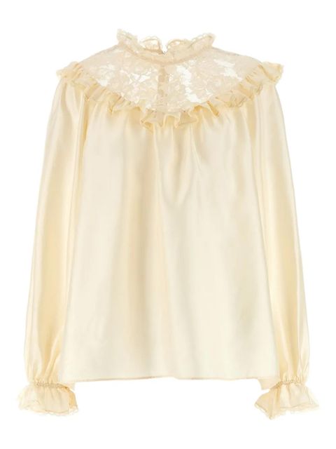 ZIMMERMANN lace ruffled silk blouse - Neutrals - zdjęcie produktu nr 1