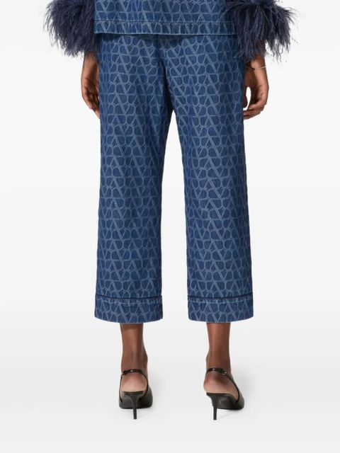 Valentino Garavani jacquard-logo cropped trousers - Blue