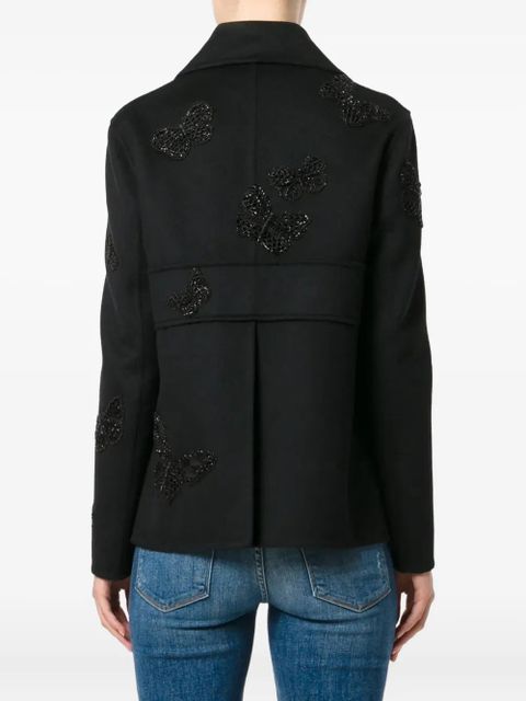 Valentino Garavani butterfly-embroidered coat - Black