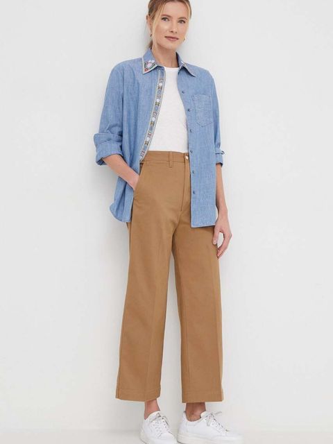 Polo Ralph Lauren spodnie damskie kolor beżowy szerokie high waist - zdjęcie produktu nr 2