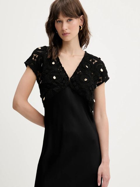 Never Fully Dressed sukienka z domieszką wełny kolor czarny maxi prosta NFDDR2058