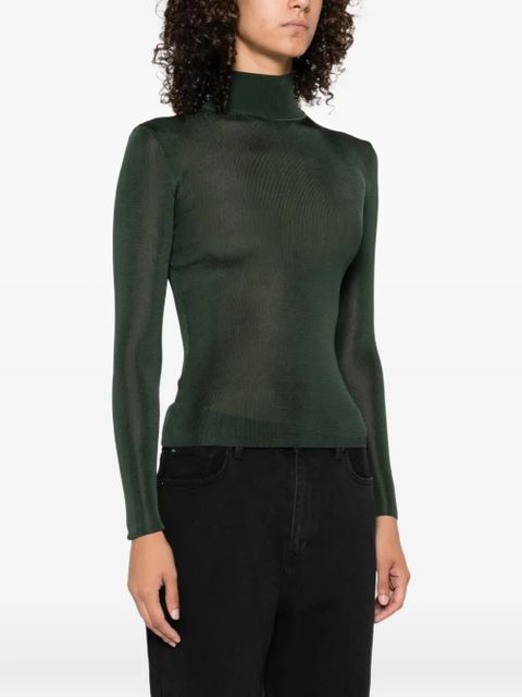Self-Portrait ribbed turtleneck top - Green