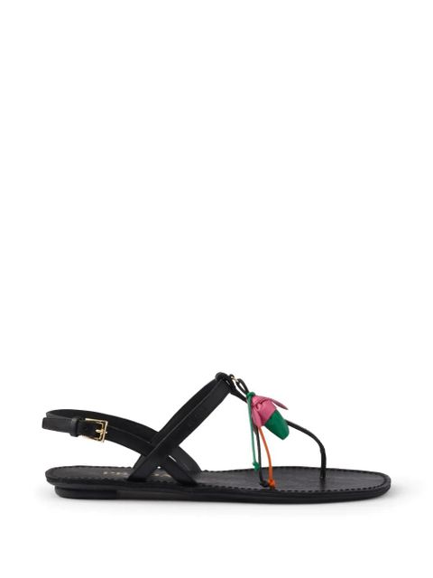 Prada antiqued leather thong sandals with floral ornament - Black - zdjęcie produktu nr 1