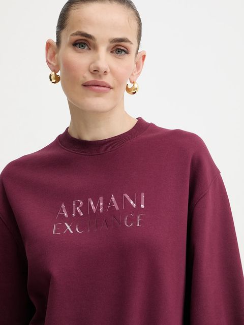 Armani Exchange bluza bawełniana damska kolor bordowy z nadrukiem XW000747 AF16114