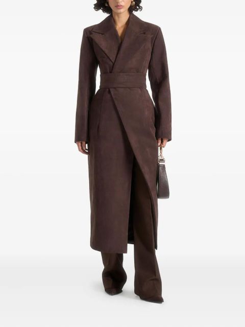 Manière De Voir Esma asymmetric suede wrap coat - Brown
