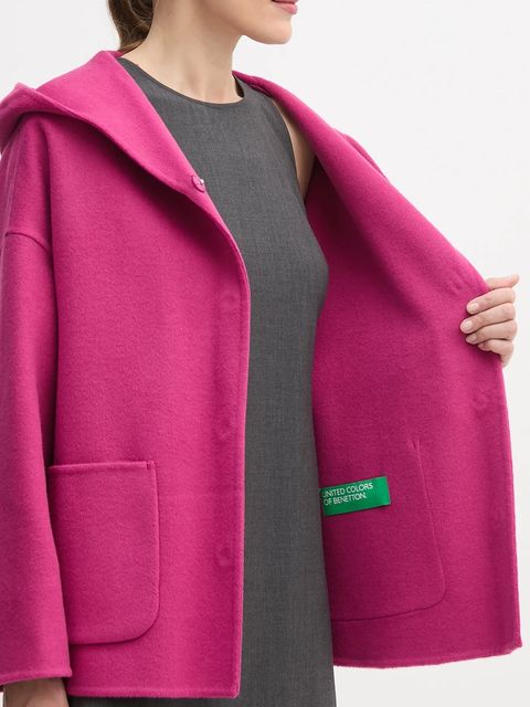 United Colors of Benetton płaszcz z dodatkiem wełny kolor różowy 28F7DN08M