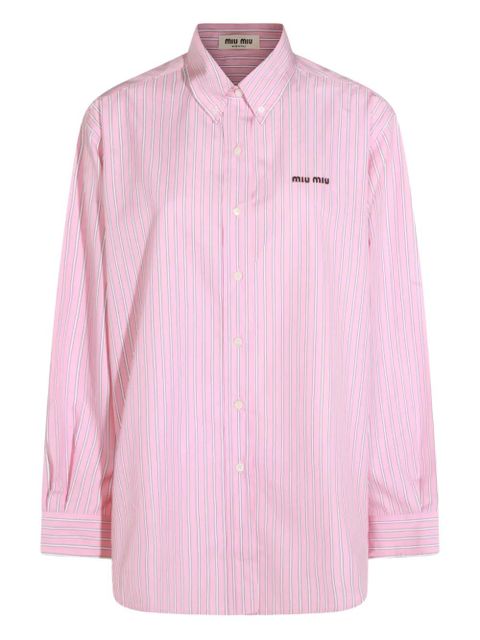 Miu Miu striped-pattern logo-embroidered shirt - Pink - zdjęcie produktu nr 1