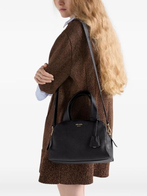 Prada medium leather top-handle zip tote bag - Black