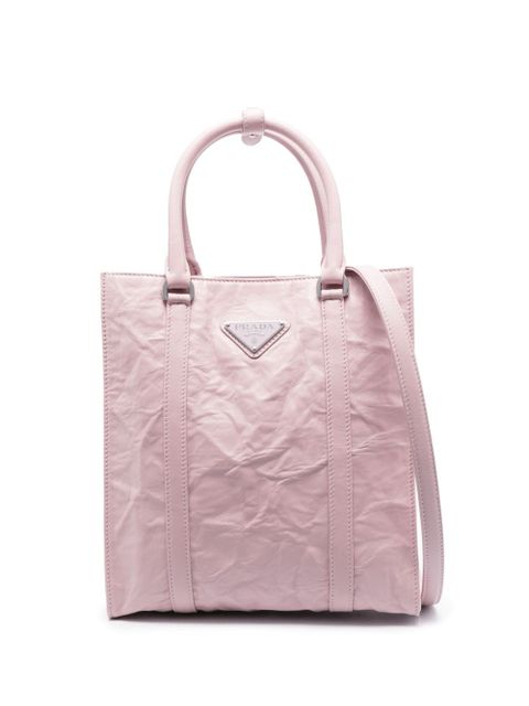 Prada logo-plaque crinkle-effect tote bag - Pink - zdjęcie produktu nr 1