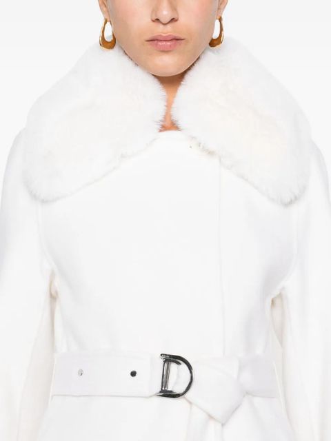 Maje faux-fur-collar belted coat - White