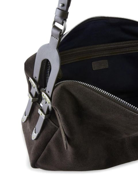 PINKO large Keeper buckle-detail suede shoulder bag - Brown