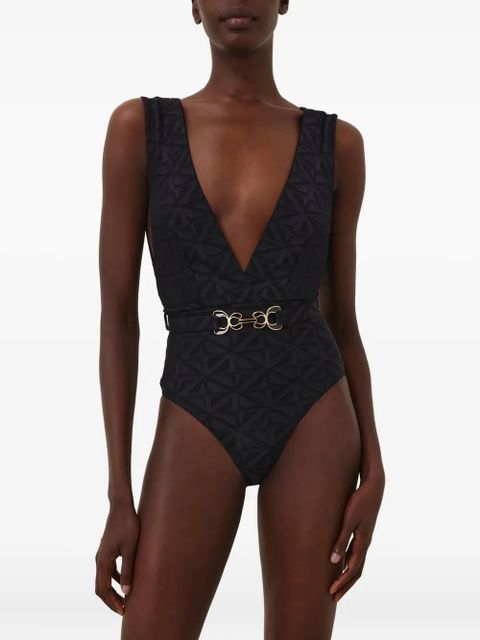 ZIMMERMANN geometric-print belted swimsuit - Black