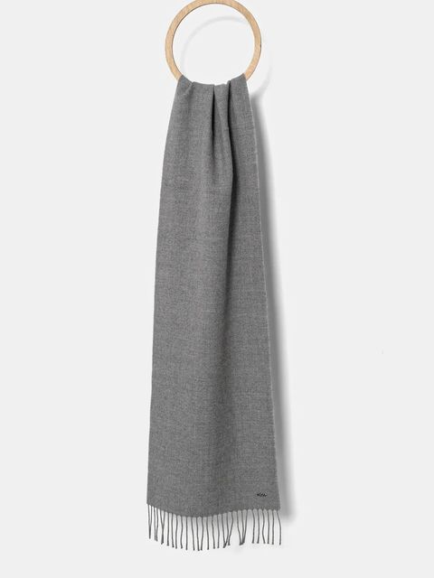 BOSS szalik wełniany kolor szary gładki 50517216 - zdjęcie produktu nr 1