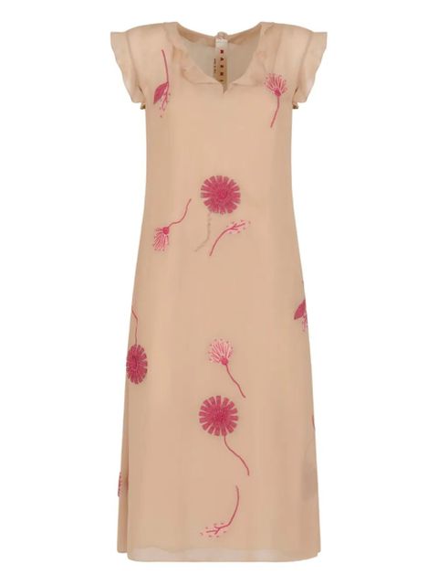 Marni ruffled floral-embroidered dress - Neutrals - zdjęcie produktu nr 1