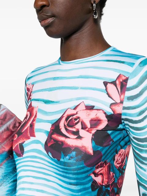 Jean Paul Gaultier Morphing floral-print top - Blue