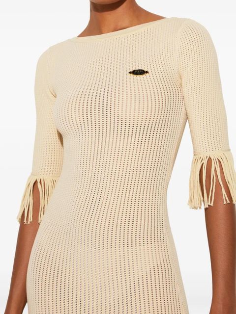 PUCCI logo-plaque fringed mini dress - Neutrals