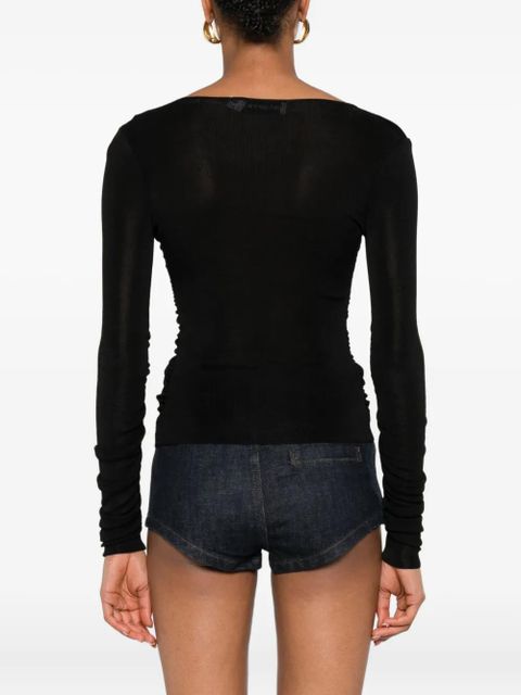 Self-Portrait button-detailed long-sleeve t-shirt - Black