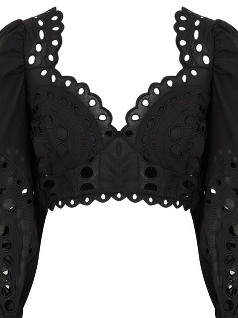 Charo Ruiz Ibiza Luna embroidered smocked blouse - Black