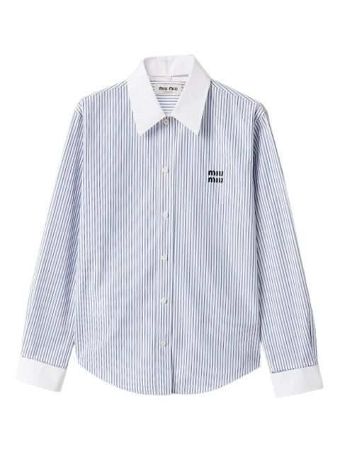 Miu Miu striped logo-embroidered shirt - Blue - zdjęcie produktu nr 1