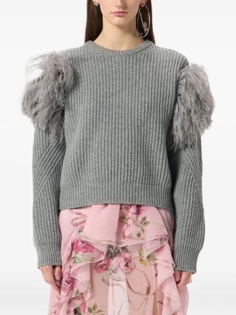 Blumarine feather-embellished ribbed sweater - Grey - zdjęcie produktu nr 2