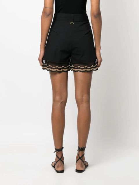 TWINSET lace-trim wide-leg shorts - Black