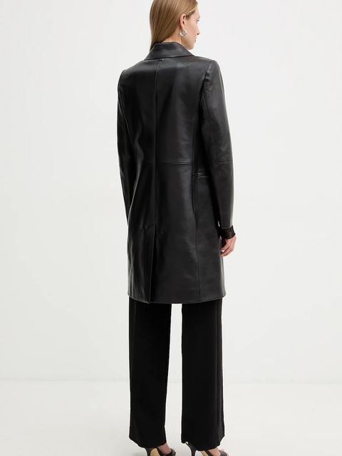 BOSS płaszcz skórzany kolor czarny 50556276