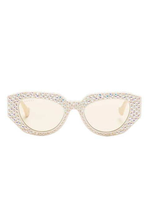 Gucci Eyewear Double G rhinestone-embellished sunglasses - Neutrals - zdjęcie produktu nr 1