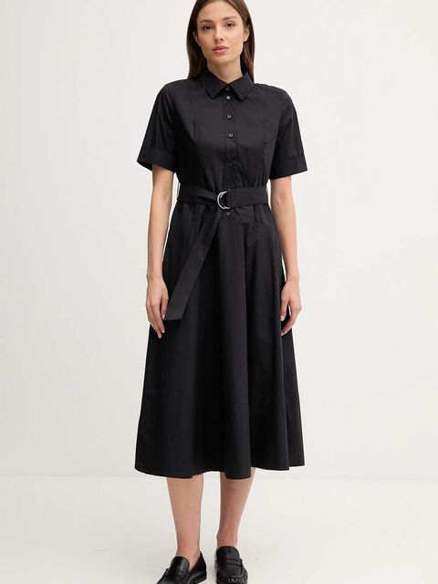 Dkny sukienka bawełniana kolor czarny midi rozkloszowana DJ5D9065 - zdjęcie produktu nr 1