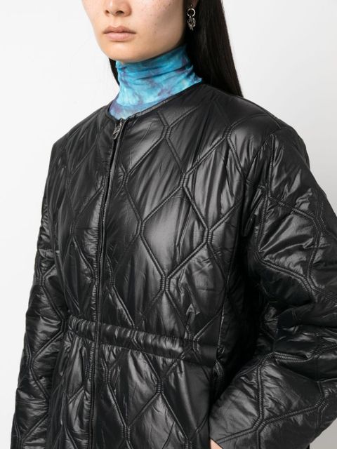 GANNI diamond-quilted zip-up raincoat - Black