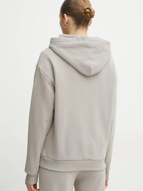 La Mania bluza damska kolor beżowy z kapturem z nadrukiem YOUNG