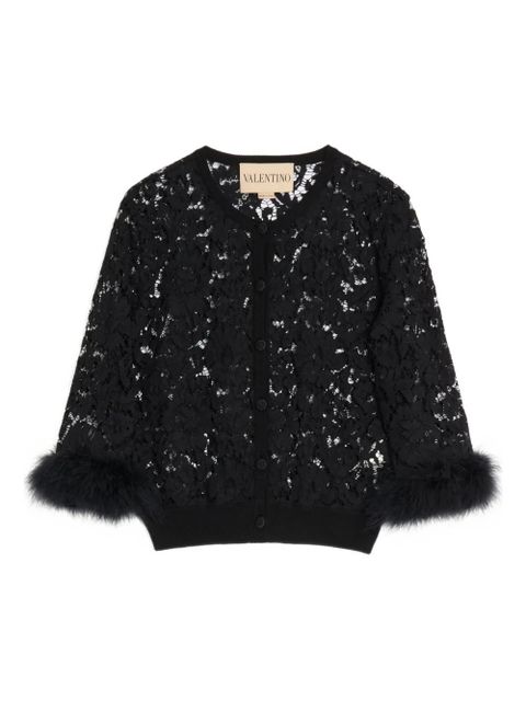 Valentino Garavani lace feather-trim cardigan - Black - zdjęcie produktu nr 1