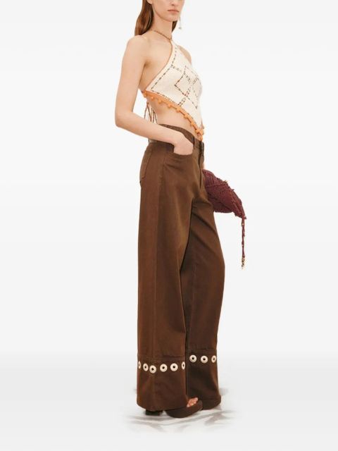 ALEMAIS crochet-knit pom-pom top - Neutrals