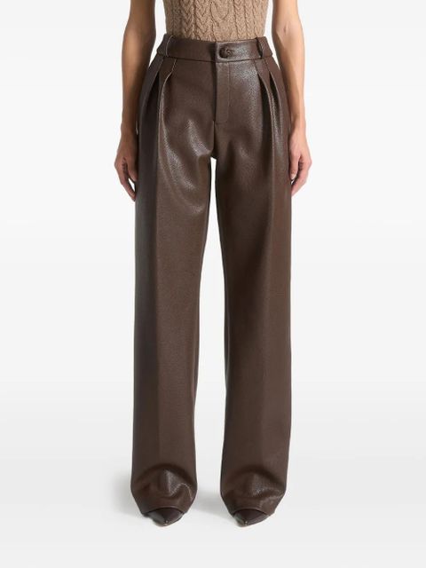 Manière De Voir pebbled leather pleated stacked trousers - Brown - zdjęcie produktu nr 1