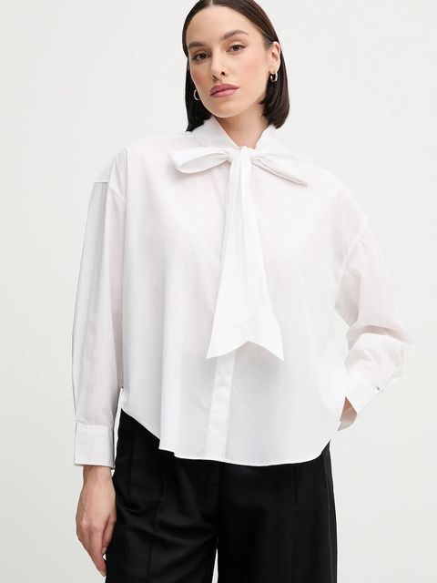 Tommy Hilfiger koszula bawełniana damska kolor biały relaxed z wiązanym dekoltem WW0WW44722 - zdjęcie produktu nr 1