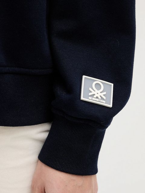 United Colors of Benetton bluza damska kolor granatowy z kapturem z nadrukiem 3WNWD201C