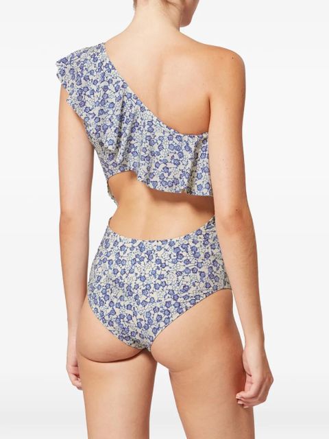 ISABEL MARANT Sicilya ruffled floral-print swimsuit - Neutrals