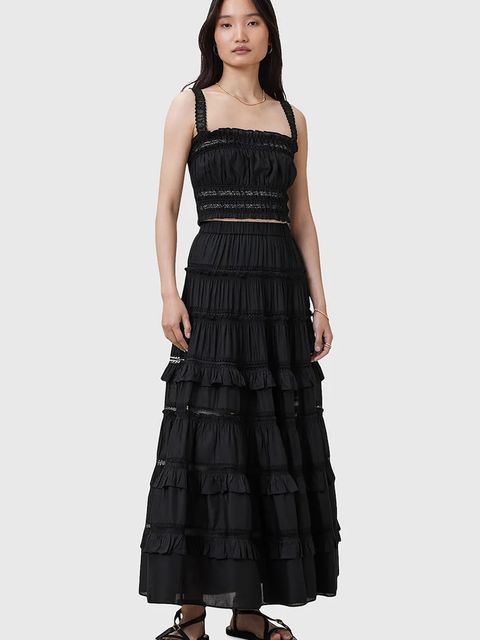 AllSaints spódnica TALIA kolor czarny maxi rozkloszowana W041RC
